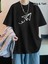 Baskılı Oversize Bisiklet Yaka T-Shirt - Siyah 1