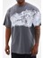 Unisex Bisiklet Yaka Baskılı Oversize T-Shirt - Gri 1