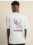 Unisex Bisiklet Yaka Oversize Baskılı T-Shirt - Beyaz 2