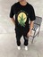 Ön ve Arka Baskılı Oversize Bisiklet Yaka T-Shirt- Siyah 3