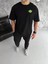 Unisex Bisiklet Yaka Baskılı Oversize T-Shirt - Siyah 1