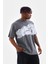 Unisex Bisiklet Yaka Baskılı Oversize T-Shirt - Gri 4