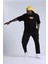 Unisex Bisiklet Yaka Baskılı Oversize T-Shirt - Siyah 1