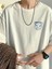 Baskılı Oversize Bisiklet Yaka T-Shirt - Beyaz 4
