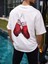 Unisex Bisiklet Yaka Baskılı Oversize T-Shirt - Beyaz 2
