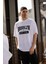 Unisex Bisiklet Yaka Baskılı Oversize T-Shirt - Beyaz 1