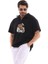 Unisex Yarım Fermuarlı Oversize Baskılı T-Shirt - Siyah 1
