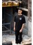 Unisex Bisiklet Yaka Baskılı Oversize T-Shirt - Siyah 2