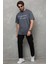 Unisex Bisiklet Yaka Baskılı Oversize T-Shirt - Füme 1