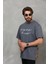 Unisex Bisiklet Yaka Baskılı Oversize T-Shirt - Füme 2