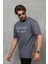 Unisex Bisiklet Yaka Baskılı Oversize T-Shirt - Füme 3