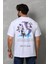 Unisex Bisiklet Yaka Baskılı Oversize T-Shirt - Beyaz 2