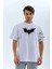 Unisex Ön ve Kol Baskılı Oversize T-Shirt - Beyaz 1