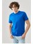 Unisex Düz Biskilet Yaka Oversize T-Shirt - Mavi 1