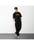 Unisex Bisiklet Yaka Baskılı Oversize T-Shirt - Siyah 2