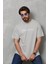 Unisex Bisiklet Yaka Baskılı Oversize T-Shirt - Gri 4