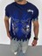 Unisex Bisiklet Yaka Baskılı Oversize T-Shirt - Lacivert 3