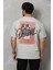 Unisex Bisiklet Yaka Baskılı Oversize T-Shirt - Gri 2