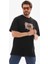 Unisex Bisiklet Yaka Baskılı Oversize T-Shirt - Siyah 2