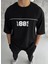 Unisex Bisiklet Yaka Baskılı Oversize T-Shirt - Siyah 2