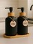 2’li Hands Dishes Siyah Dekoratif Mutfak Banyo Sıvı Cam Sabunluk Seti 500ML Bambu Stantlı Set 1