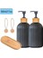 2’li Hands Dishes Siyah Dekoratif Mutfak Banyo Sıvı Cam Sabunluk Seti 500ML Bambu Stantlı Set 3