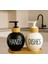 2’li Hands Dishes Soft Siyah Beyaz Dekoratif Mutfak Banyo Sıvı Cam Sabunluk Seti 500ML Bambu Stantlı Set 4