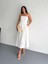 Elegant Beyaz Straplez Pileli Elbise 2