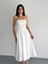 Elegant Beyaz Straplez Pileli Elbise 4