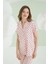 %100 Pamuklu Pembe Çilekli Gömlek Pijama Takım 2