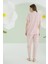 %100 Pamuklu Pembe Çilekli Gömlek Pijama Takım 4