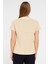 Kadın Bej Beyaz Çizgili V Yaka Kısa Kollu Yazlık Triko T-Shirt , Bluz 3