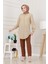 Göğüsü Taş Detaylı Oversize Tunik-Bej 1