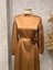 25Y3402 Elbise Saten Balon Kol Bel Kuşaklı Gül Bronşlu - Vishne - 25Y3402 - Camel - 2 2