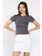 Kadın Bisiklet Yaka Likralı Modal Kumaş Crop Top Bluz P-00016175 1