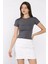 Kadın Bisiklet Yaka Likralı Modal Kumaş Crop Top Bluz P-00016175 2