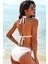 Kadın Beyaz Belden, Boyundan Bağlamalı ve Ayarlanabilir Külotlu Üçgen Bikini Mayo Takımı 2