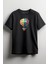 Çiçekli Çok Renkli Uçan Hava Balonu Baskılı Unisex T-Shirt Siyah 1