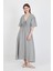 Gri %100 Pamuk Ön Bağlama Detaylı Midi Elbise 4785A 3