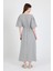 Gri %100 Pamuk Ön Bağlama Detaylı Midi Elbise 4785A 5