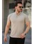 Erkek Hakim Yaka Dokuma Pamuklu Kumaş Kısa Kollu T-Shirt 1