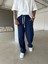 Baggy Fit Keten Pantolon - Lacivert 1