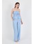 Bebe Mavi Mavi Straplez Bluz ve Geniş Paça Pantolon Ikili Takım 5236 1
