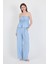 Bebe Mavi Mavi Straplez Bluz ve Geniş Paça Pantolon Ikili Takım 5236 3