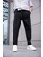 Erkek Siyah Renk Esnek Likralı Fermuar Detaylı Jogger Pantolon 1