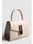 Kadın Zambe Kırışık Deri Tokalı El ve Askılı Çanta Krem 4