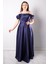 Askılı Saten Abiye Elbise Lacivert MDV388 5