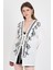 Beyaz Keten Görümümlü %100 Pamuk Işlemeli Kimono 4811A 2