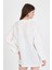 Beyaz Keten Görümümlü %100 Pamuk Işlemeli Kimono 4811A 5