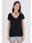 Ön Arka V Yaka Siyah Kadın T-Shirt 0003 2